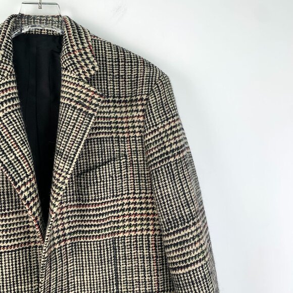 Celine Grey Checkered Wool Lapel Single-Breasted Long-Sleeved Suit Overcoat Coat - Picture 6 of 7